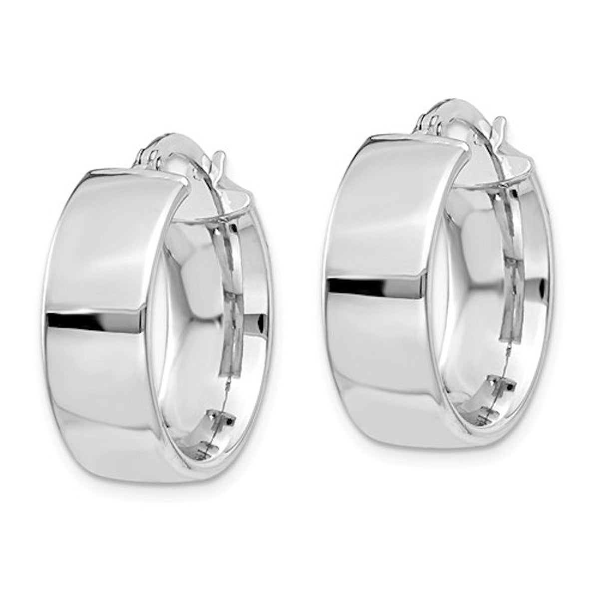14k white gold round square tube hoop earrings 19mm x 6.75mm