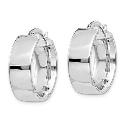 14k white gold round square tube hoop earrings 19mm x 6.75mm