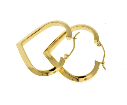 14k yellow gold heart hoop earrings 29mm x 3mm