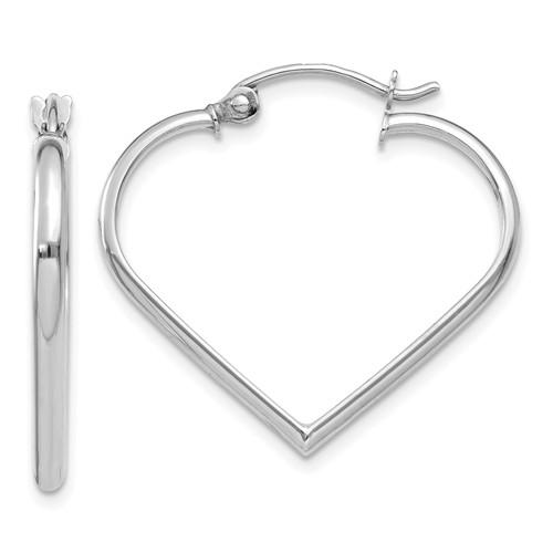 14k white gold heart hoop earrings 24mm x 2mm