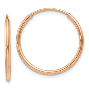 14k Rose Gold Classic Endless Round Hoop Earrings 18mm x 1.25mm