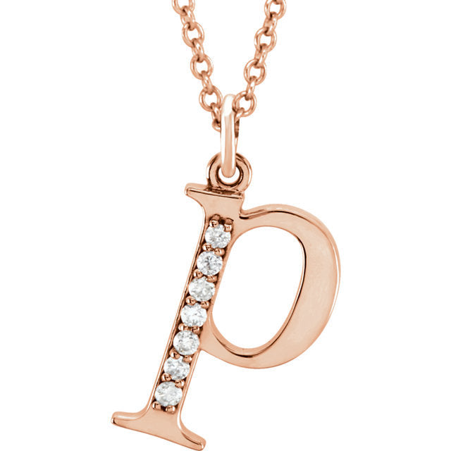 14k yellow rose white gold .04 ctw diamond tiny petite lowercase letter p initial alphabet pendant charm necklace