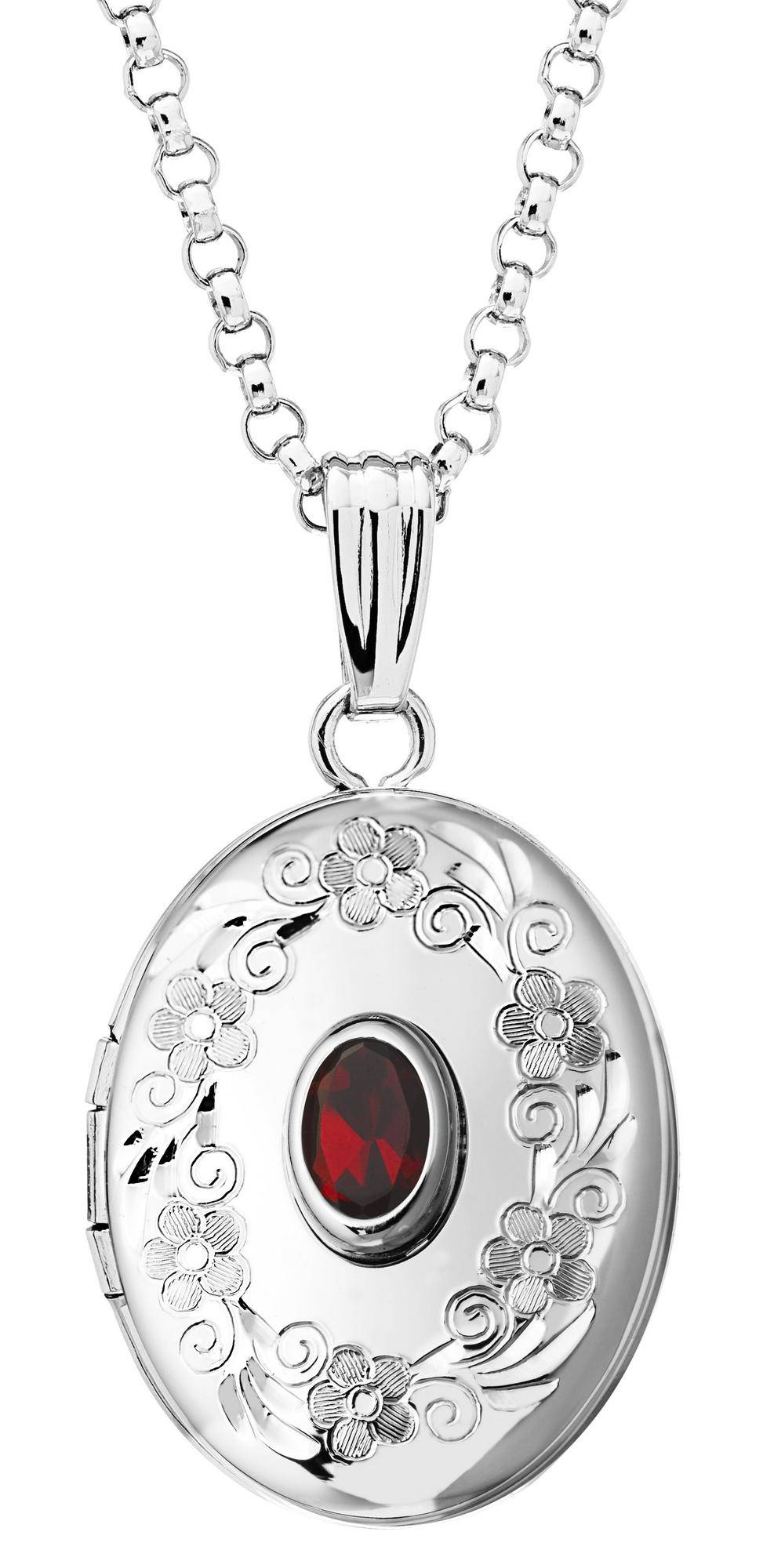 Sterling Silver Genuine Garnet Oval Locket Necklace January Birthstone Personalized Engraved Monogram