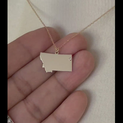 14k 10k Yellow Rose White Gold Diamond Silver Montana MT State Map Personalized City Necklace