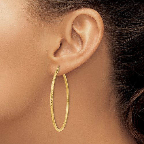 14k Yellow Gold Diamond Cut Classic Round Hoop Earrings 50mm x 2mm