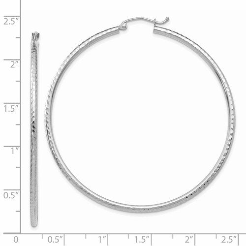 14k white gold diamond cut round hoop earrings 55mm x 2mm