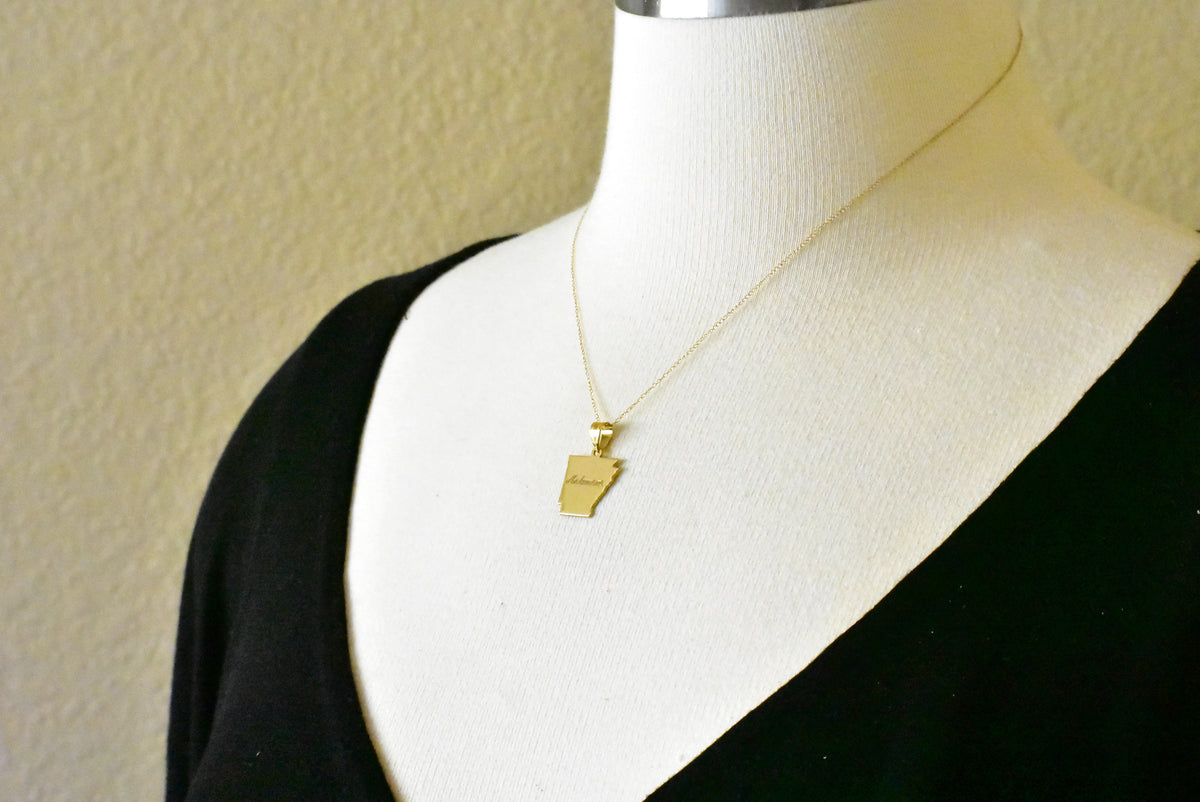 14k gold or sterling silver arkansas ar state pendant charm personalized monogram