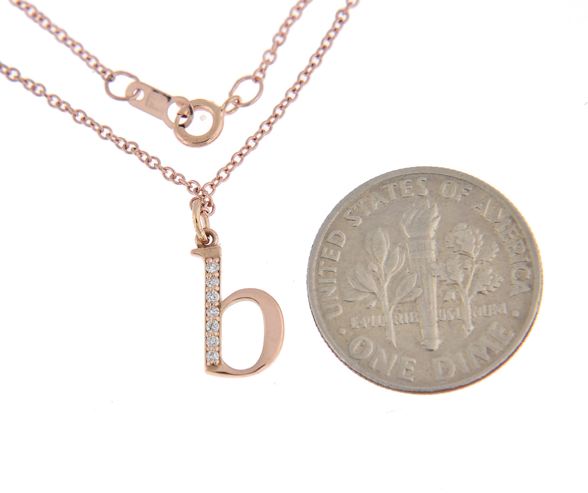 14k yellow rose white gold .04 ctw diamond tiny petite lowercase letter b initial alphabet pendant charm necklace