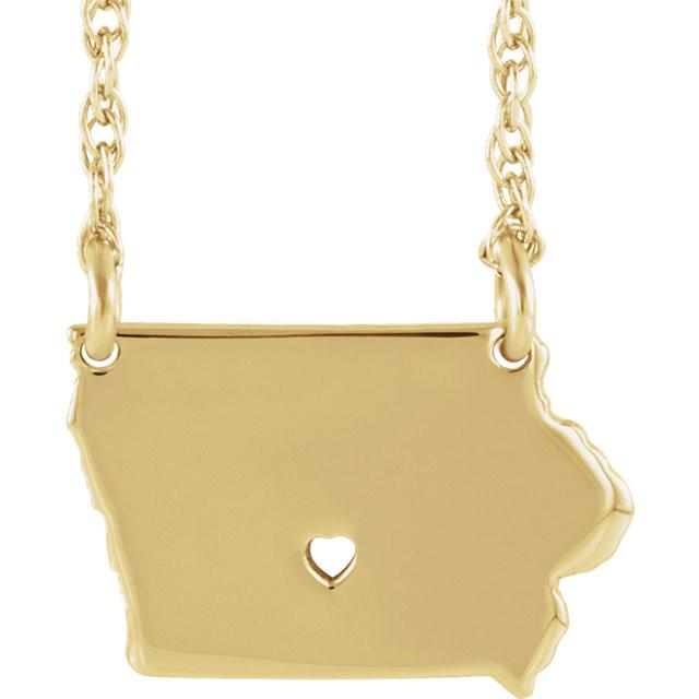 14k gold 10k gold silver iowa state map necklace heart personalized city