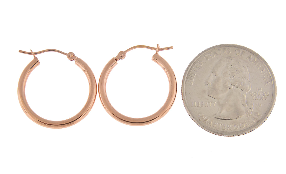 14k rose gold classic round hoop earrings 20mm x 2mm