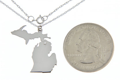 14k 10k yellow rose white gold diamond silver michigan mi state map personalized city necklace