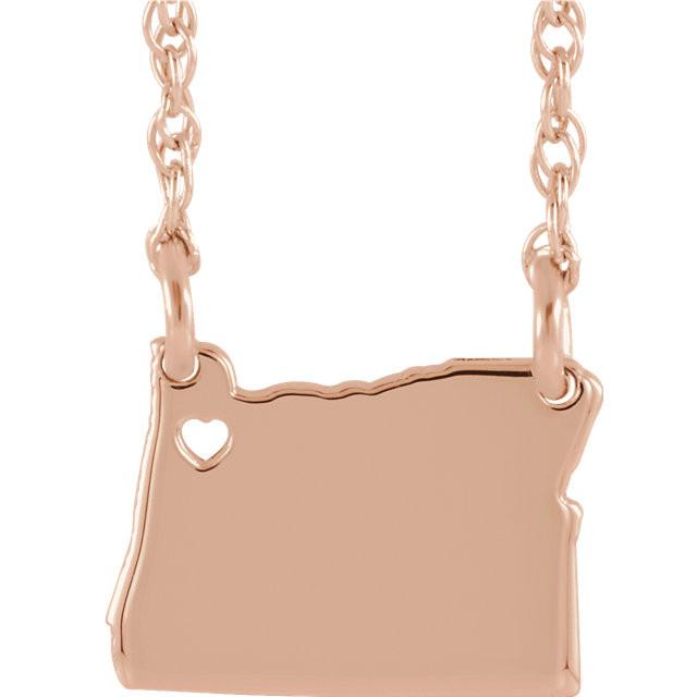 14k gold 10k gold silver oregon or state map necklace heart personalized city