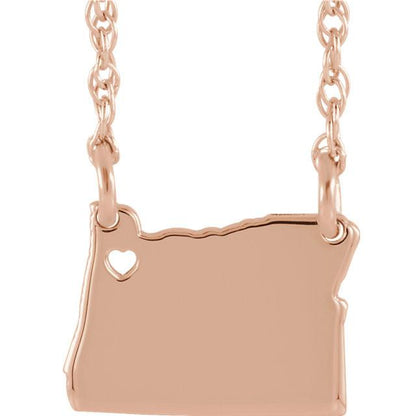 14k gold 10k gold silver oregon or state map necklace heart personalized city