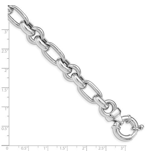 Sterling Silver 10mm Polished Fancy Rolo Link Charm Bracelet Chain with Spring Ring Clasp