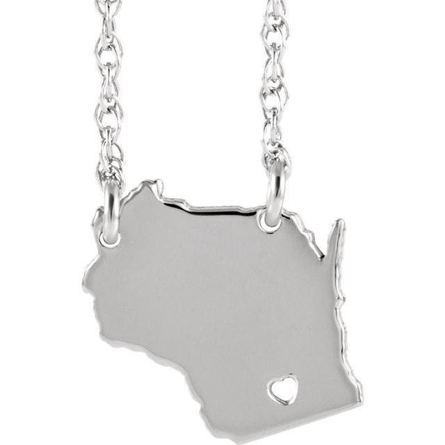 14k gold 10k gold silver wisconsin wi state map necklace heart personalized city