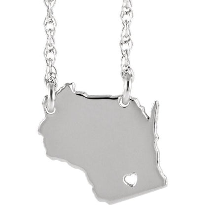 14k gold 10k gold silver wisconsin wi state map necklace heart personalized city