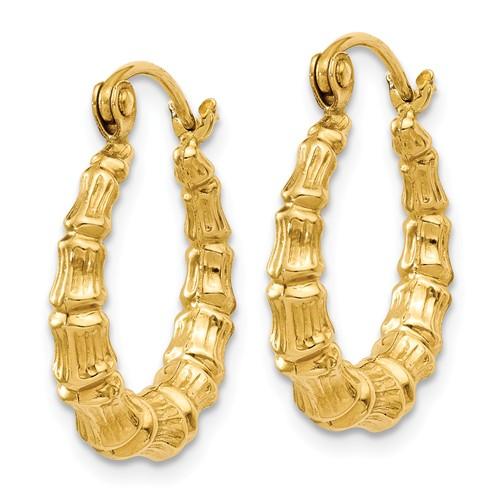 14K Yellow Gold Bamboo Hoop Earrings 16mm