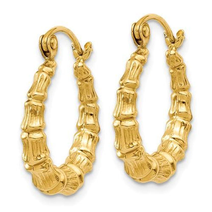 14k yellow gold bamboo hoop earrings 16mm