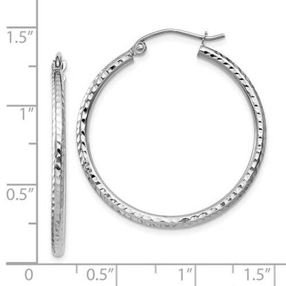 14k white gold diamond cut round hoop earrings 29mm x 2mm