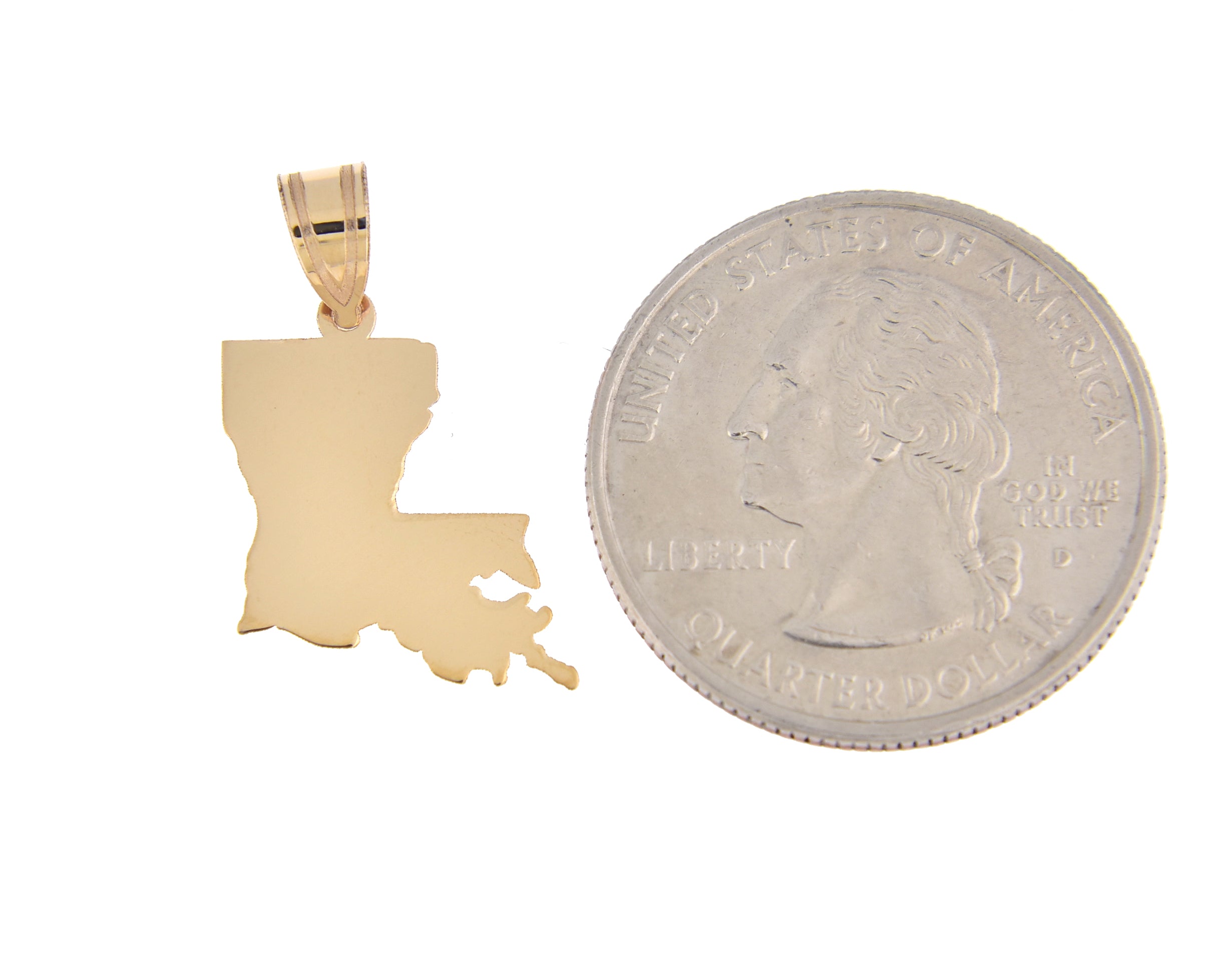 14K Gold or Sterling Silver Louisiana LA State Map Pendant Charm Personalized Monogram