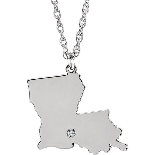 14k 10k Yellow Rose White Gold Diamond Silver Louisiana LA State Map Personalized City Necklace
