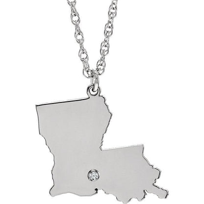 14k 10k yellow rose white gold diamond silver louisiana la state map personalized city necklace
