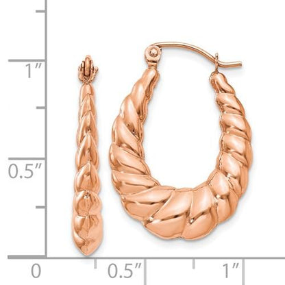 14k rose gold shrimp scalloped twisted hollow classic hoop earrings 17mm