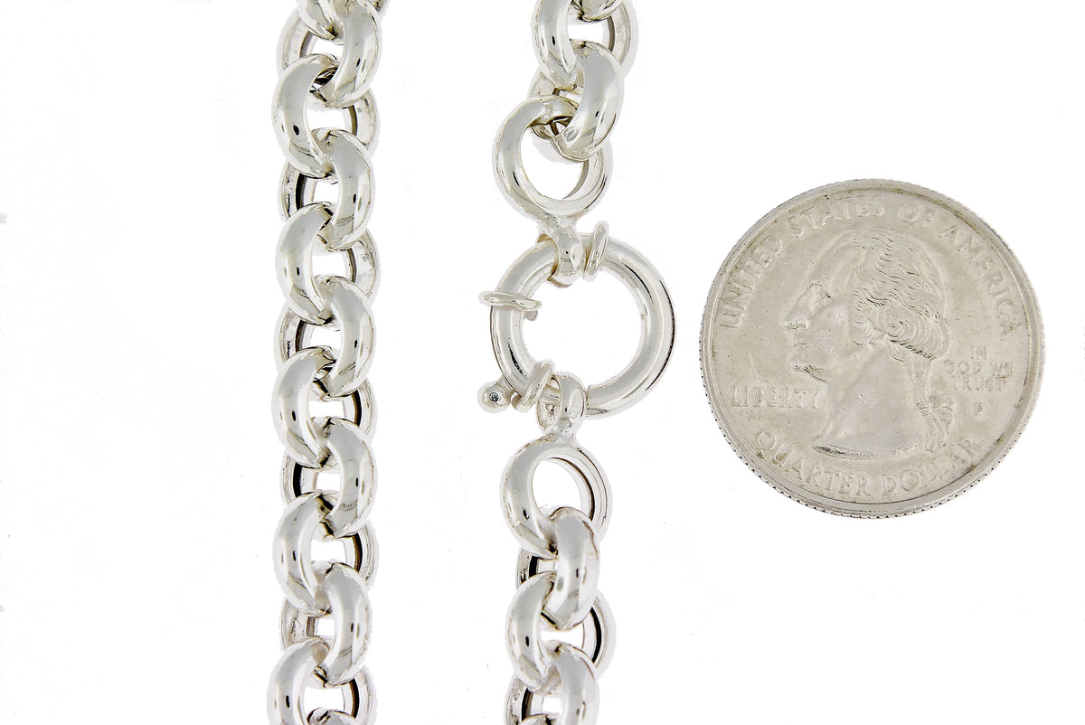 sterling silver 8mm fancy link rolo bracelet chain spring ring clasp 8 inches