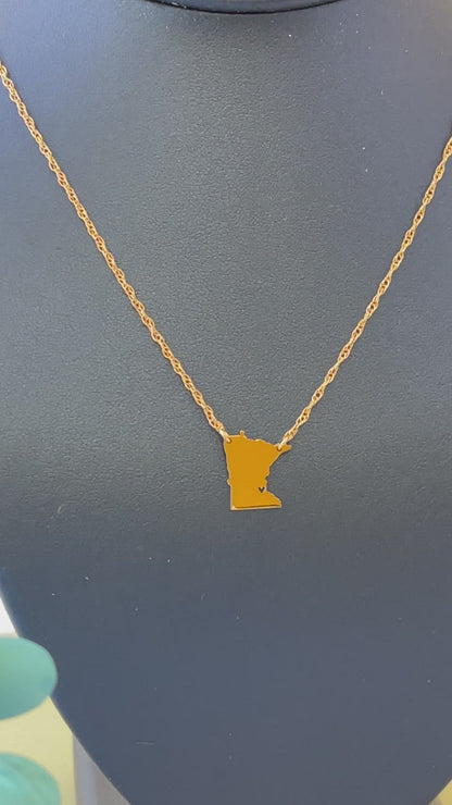 14k Gold 10k Gold Silver Minnesota MN State Map Necklace Heart Personalized City