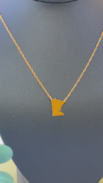 Load and play video in Gallery viewer, 14k Gold 10k Gold Silver Minnesota MN State Map Necklace Heart Personalized City
