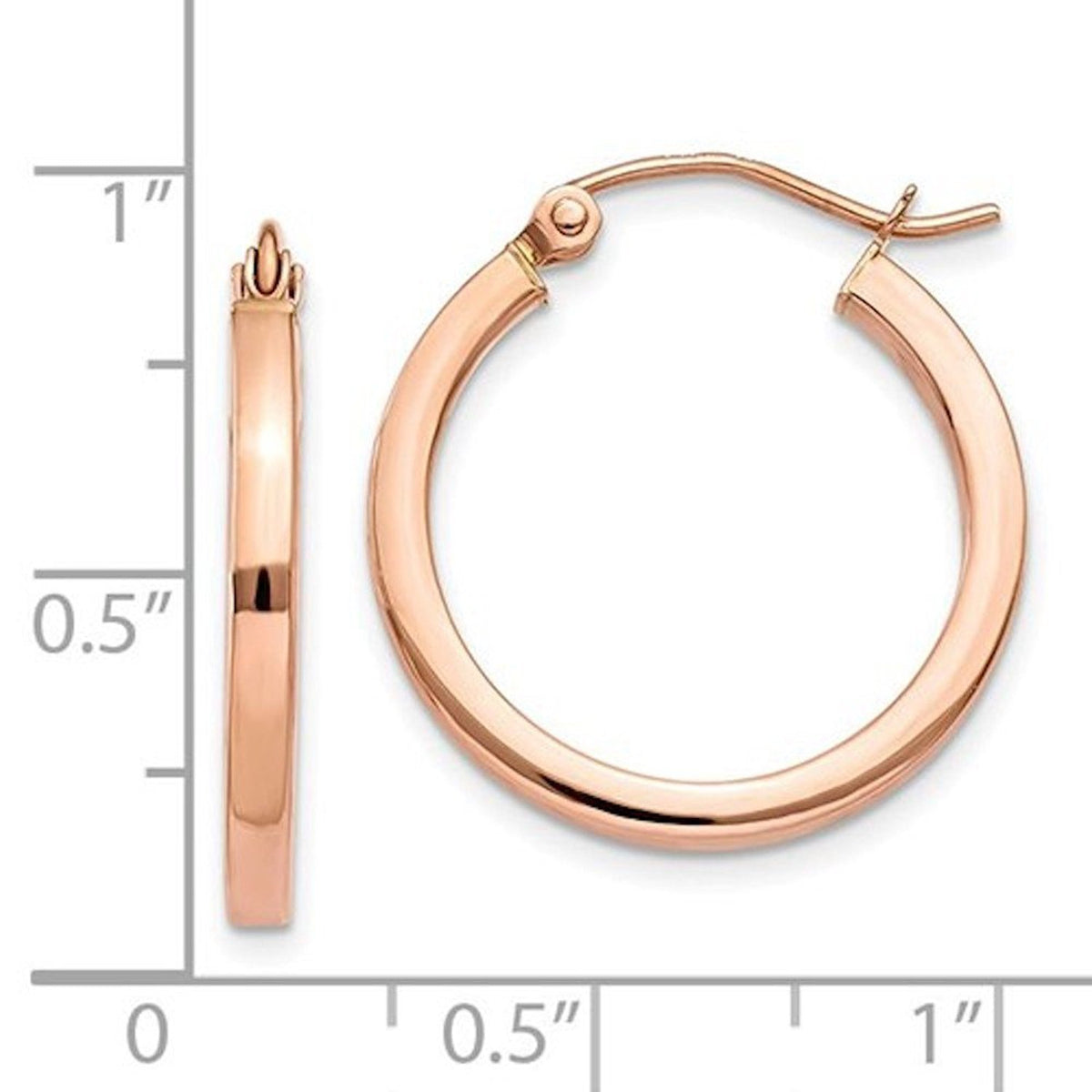 14k rose gold classic square tube round hoop earrings 20mm x 2mm