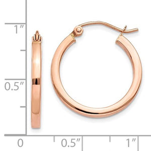 14K Rose Gold Classic Square Tube Round Hoop Earrings 20mm x 2mm