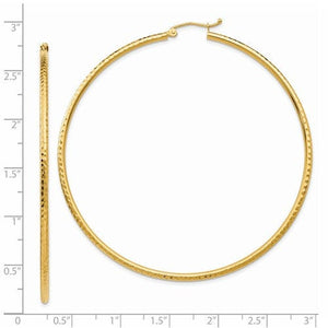 14k Yellow Gold Diamond Cut Classic Round Hoop Earrings 65mm x 2mm