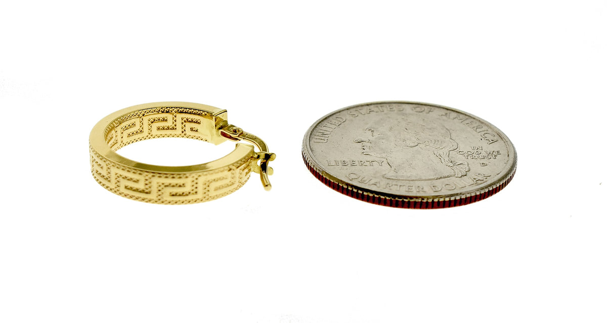 14k yellow gold greek key square tube round hoop earrings
