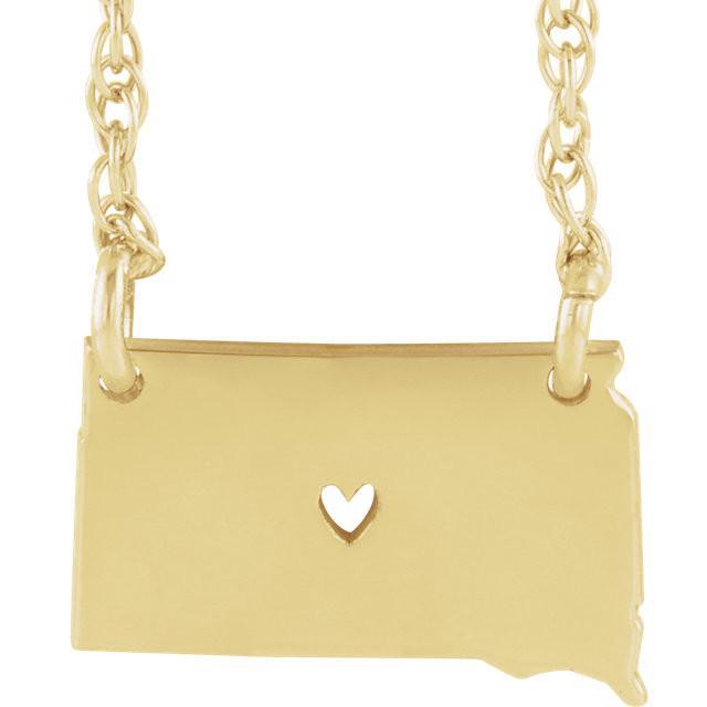 14k gold 10k gold silver south dakota sd state map necklace heart personalized city