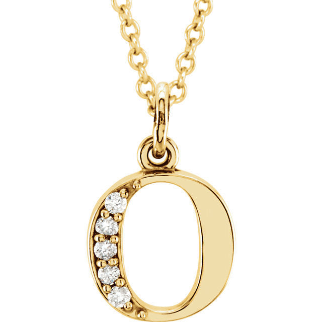 14k yellow rose white gold .03 ctw diamond tiny petite lowercase letter o initial alphabet pendant charm necklace