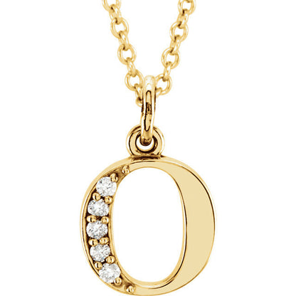 14k yellow rose white gold .03 ctw diamond tiny petite lowercase letter o initial alphabet pendant charm necklace