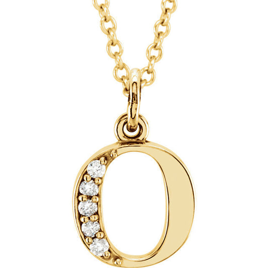 14k yellow rose white gold .03 ctw diamond tiny petite lowercase letter o initial alphabet pendant charm necklace