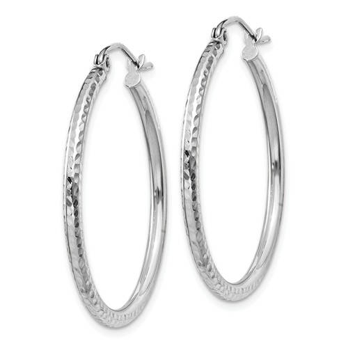 14k white gold diamond cut round hoop earrings 29mm x 2mm