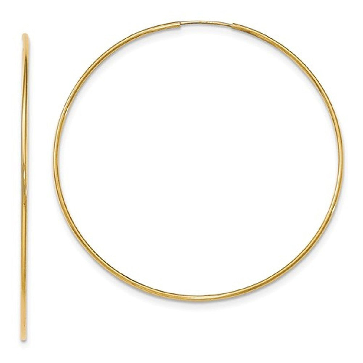 14k yellow gold extra large endless round hoop earrings 65mm x 1.20mm