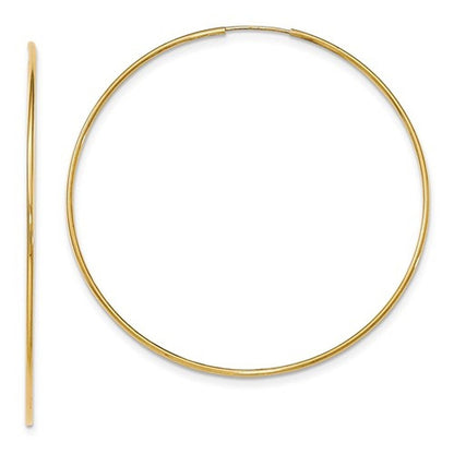 14k yellow gold extra large endless round hoop earrings 65mm x 1.20mm