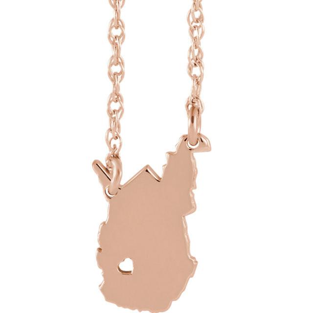 14k gold 10k gold silver west virginia wv state map necklace heart personalized city