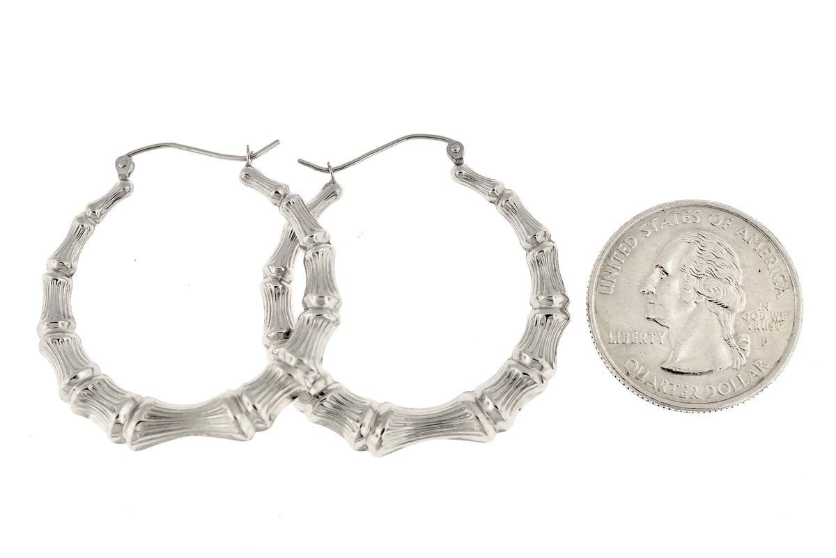 14k white gold bamboo hoop earrings 33mm