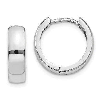 14k white gold classic huggie hinged hoop earrings 13mm x 13mm x 4mm