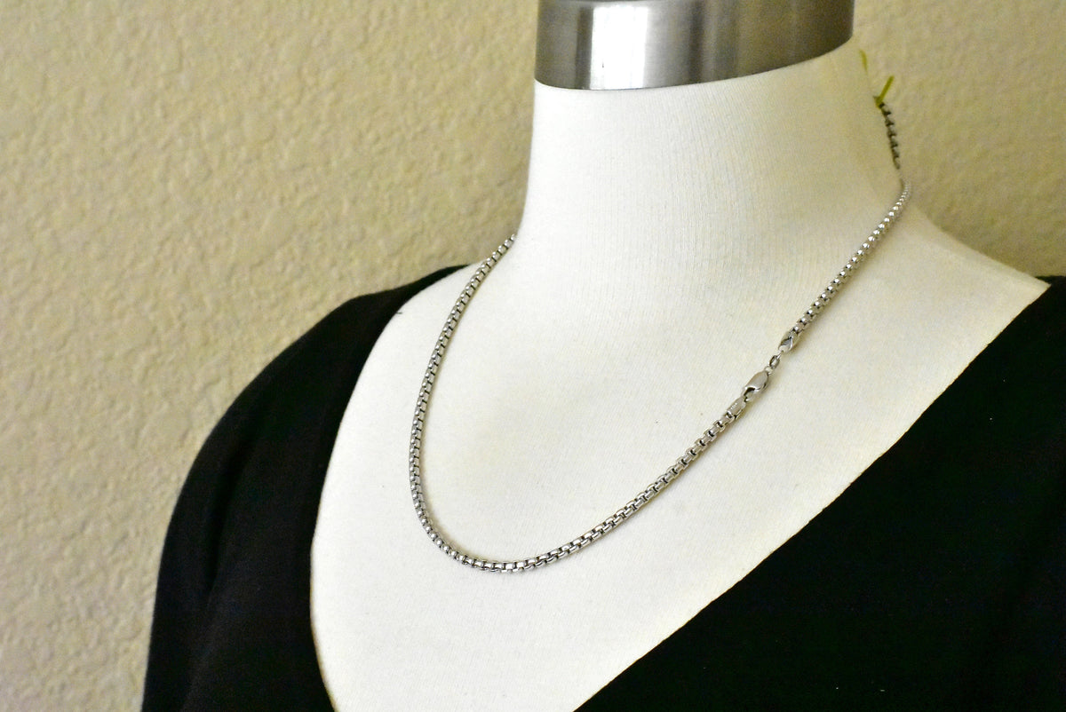 14k white gold 3.6mm round box bracelet anklet choker necklace pendant chain lobster clasp