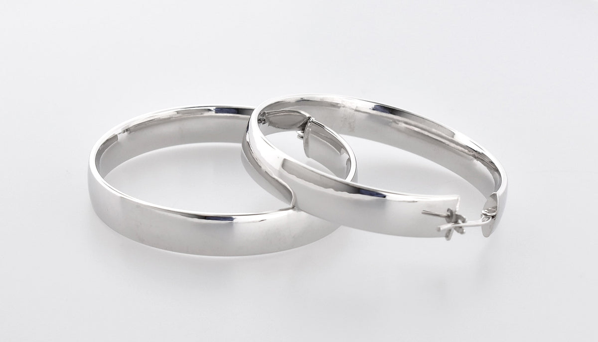 14k white gold round square tube hoop earrings 39mm x 7mm