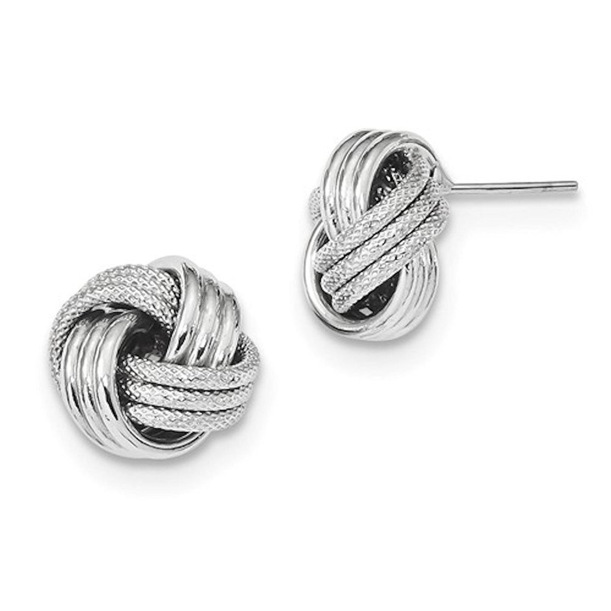14k white gold 13mm textured love knot stud post earrings
