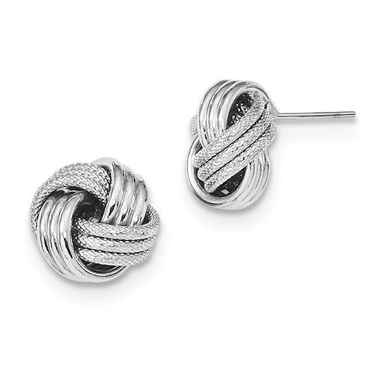 14k white gold 13mm textured love knot stud post earrings