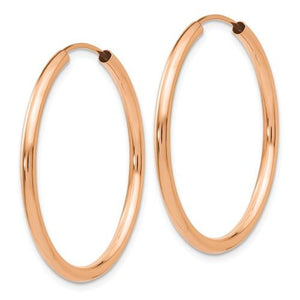 14k Rose Gold Classic Endless Round Hoop Earrings 28mm x 2mm