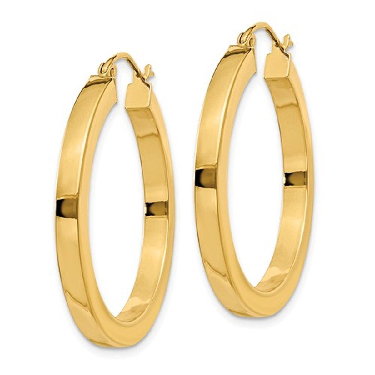 14k yellow gold square tube round hoop earrings 30mm x 3mm